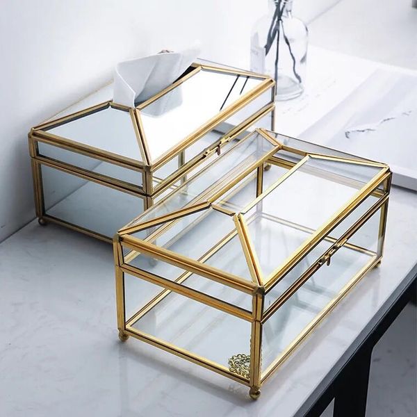 

transparent glass napkin box simple living room household napkin box creative nordic light luxury mirror drawer paper tissue