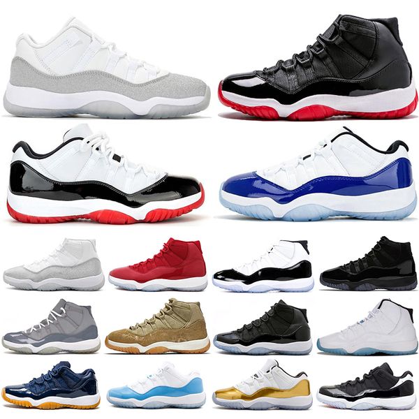 

low white bred 11 concord blue 45 men women basketball shoes metallic silver cap and gown gamma mens trainers sports sneakers, White;red