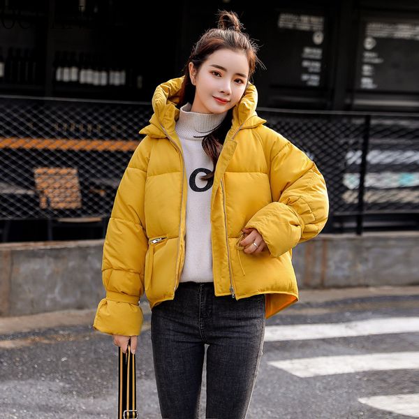 

oceanlove chic short solid winter jacket women zipper hooded korean sweet parkas 2019 preppy style warm coat female 12999, Black