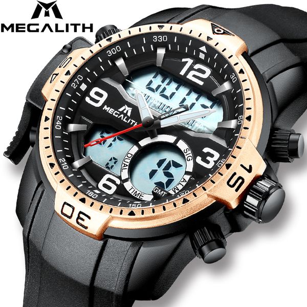 

megalith brand mens fashion sport watch men leather quartz watches waterproof alarm chronograph wristwatch for man, Slivery;brown
