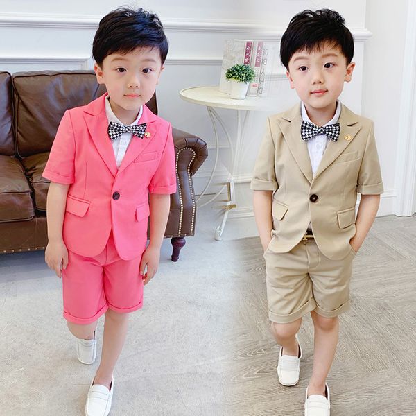 

summer 2pcs/set boys blazer suits set (coat+pant) kid boy wedding party suits blazer costume garcon formal school short, White