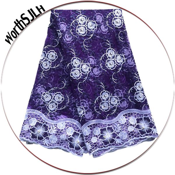 

purple nigeria lace fabric 2020 bridal cord tulle lace fabric 5 yards embroidered mesh lace fabric for dresses, Black;white