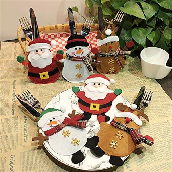 

snowman santa claus elk cutlery suit holders pockets knifes forks tableware bags christmas dinner table home decor