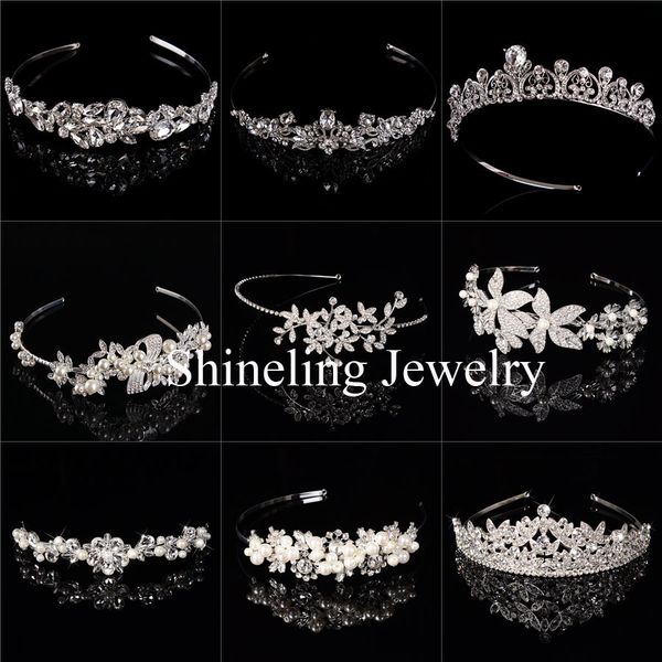 

slbridal gorgeous art deco wedding tiara headband crown rhinestones tiara bridal headpiece pearls hair accessories bridesmaids, Golden;white