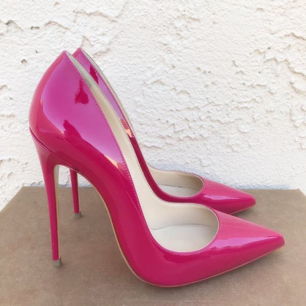 Pompe delle donne di modo di trasporto libero Casual punta di vernice rosa punta a spillo tacchi alti scarpe tacco sottile scarpe da festa 12 cm 10 cm grande formato