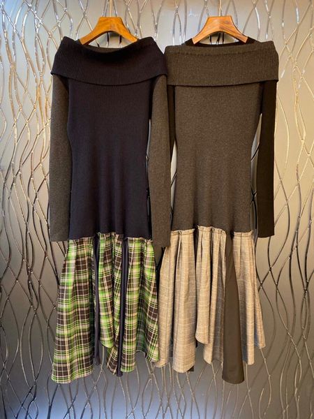 

ранняя весна 2020 новых женщин одно плечо нижней плед с длинным рукавом трикотажное платье 1213, Black;gray