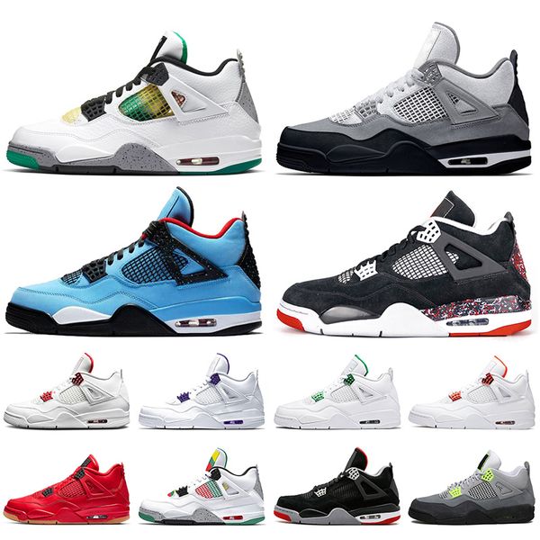 

2020 new rasta 4 travis scotts 4s neon mens womens basketball shoes jumpman black cat carnival bred mens shoes trainers sneakers size 13