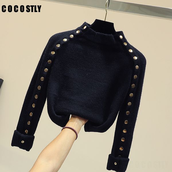 

temperament double-row button pullover sweater women jumper ins fashion warm knitted sweater student short knitting jumper, White;black