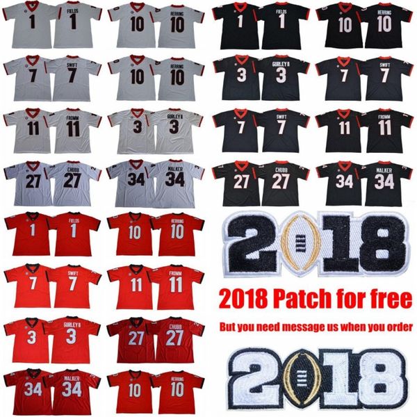 

2020 georgia bulldogs #11 jake fromm 27 nick chubb 7 d'andre swift 3 roquan smith black red white ncaa 2018 rose bowl championship jers
