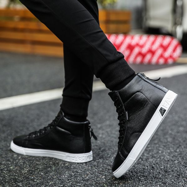 

winter boots men's boots leather boot high cotton-padded shoes men snowfield combat mid-plus velvet warm cotton, Black