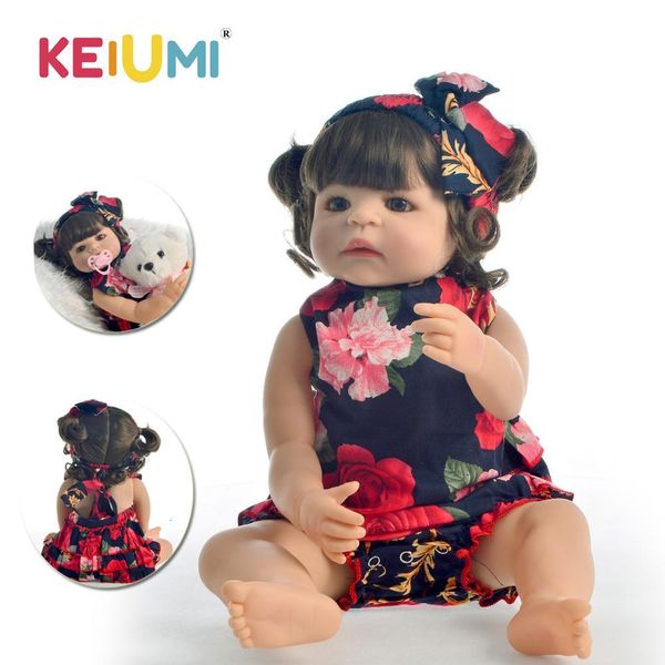 

keiumi lovely reborn menina boneca 55 cm full body silicone 22" reborn baby doll with curls realistic princess for kid playmate y191213