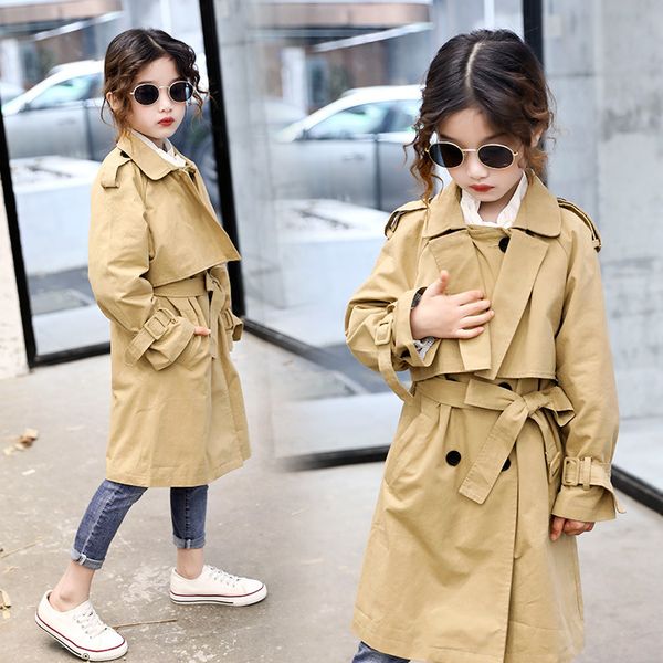 

girls trench spring autumn kids fashion cotton long coats for girls children birthday clothing casual outerwear jackets, Blue;gray