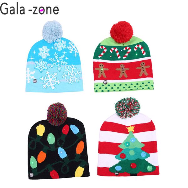 

gala-zone 1pc christmas hat led light knitted hats gifts cap for children tree hanging ornament new year party decoration