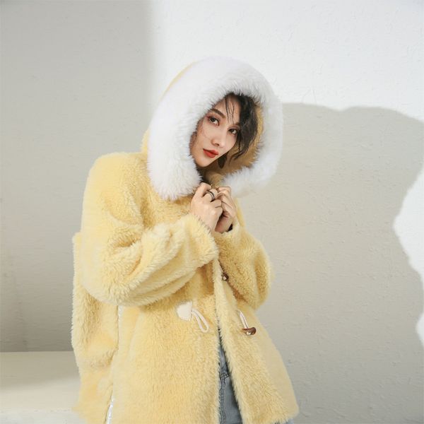 

real fur coat winter coat women clothes 2020 korean 100% wool jacket sheep shearing hooded warm jackets and coats 19019 yy1772, Black