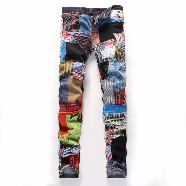 

boys fashion slim fit ripped jeans personality hip hop casual denim pants men's nightclub sequin patches straight jeans, Blue