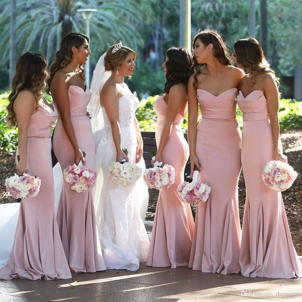 

pink sweetheart mermaid bridesmaid dresses pleats pleats ruffles floor length formal maid of honor dress wedding party gowns vestidos, White;pink