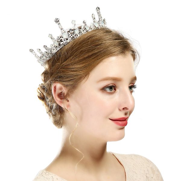 

vintage baroque crystal round tiara queen wedding crown women bridal wedding hair jewelry accessories show prom hair ornament, Golden;white