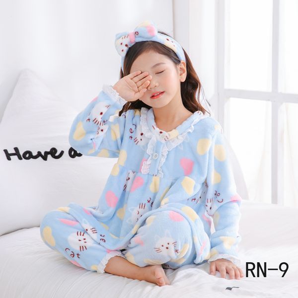 

девушка пижамы комплект зима плюс бархат девушки пижамы корейская принцесса одежда дети фланель рождественские пижамы коралловый флис компле, Blue;red