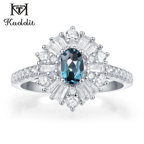 

kuololit london blue z gemstone rings for women solid 925 sterling silver jewelry hexagon ring engagement gifts fine jewelry, Golden;silver