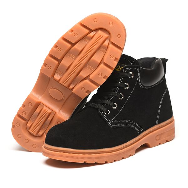 

cow suede men safety shoes steel toe fashion wear-resisting safety boots for men outdoor work shoes big size 36-46 shoe, Black