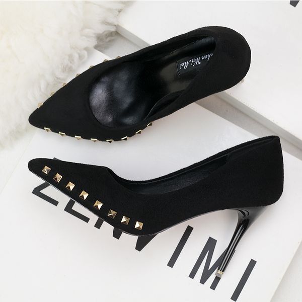 

korean fashion, sexy, slim and slim high heels, thin heels, high heels, suede, willow nails, pointed single shoes