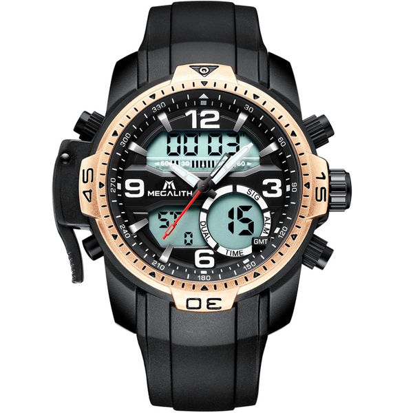 

мегалит светодиодные цифровые часы мужские повседневные спортивные кварцевые наручные часы для мужчин водонепроницаемый будильник хронограф, Slivery;brown