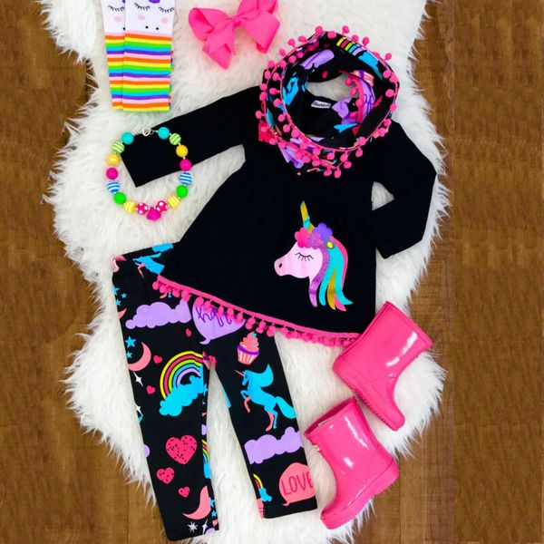 

2-7 Year Toddler Kid Baby Girl Unicorn Outfit Clothes T-shirt Top Dress+Long Pants Set 2020 New Year Girls clothing set