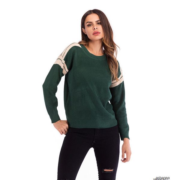 

womens designer sweater color matching long sleeve sweater loose pullover round neck shirt women4o6fh, White;black