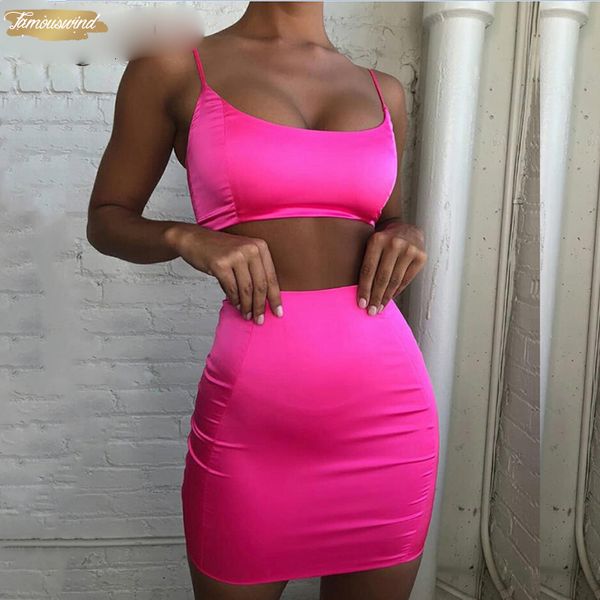 

neon pink sheath dress column elegant women satin piece christmas party dress bodycon two set elasticity summer dress 2019, Black;gray