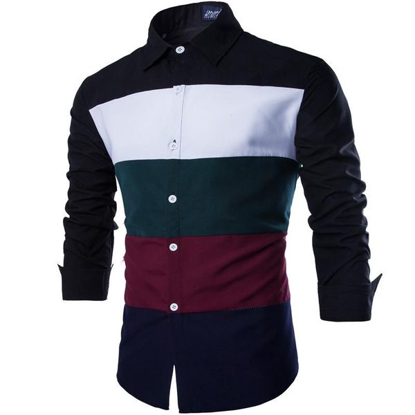 

zogaa 2019 men long sleeve dress shirts business casual patchwork slim fit dress shirts males social comfortable clothing, White;black