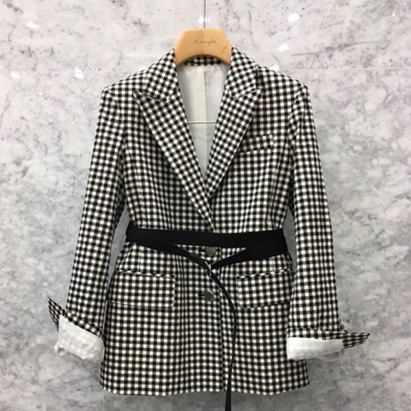 

spring and autumn new belt waist small suit retro casual suit jacket female long sleeve tide womens jackets and coats jackets, Black;brown