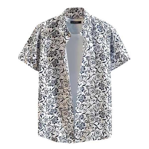 

jaycosin men's hawaii printed splicing pattern for casual fashion lapel cotton shirts hawaiian shirt men short sleeve 2020, White;black