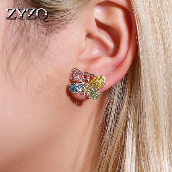

zyzq luxury colorful butterfly stud earrings for women with micro paved short design women earrings dropshipping allow gift, Golden;silver