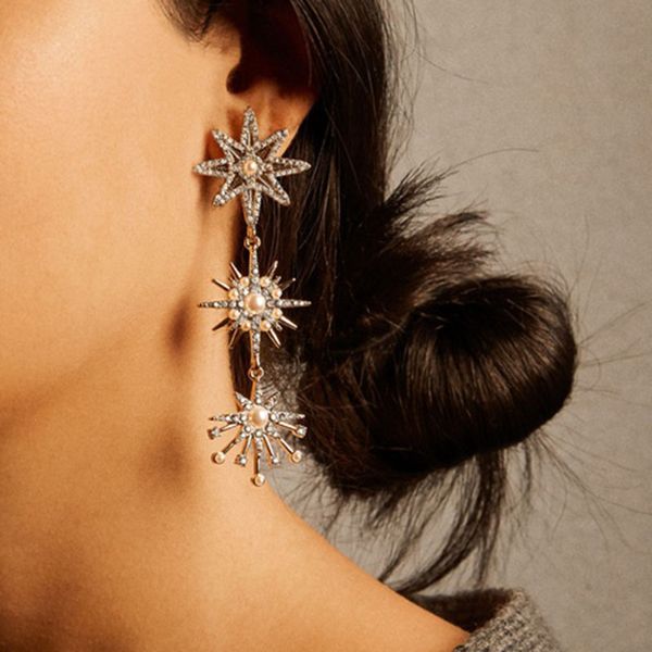 

dvacaman 2020 elegant design star long tassel earrings for women handmade cz crystal pearl galactic drop earrings jewelry, Silver