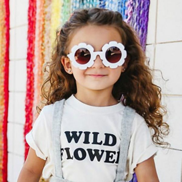 

2019 cute sun flower round sunglasses for children boys girls sun flower child glasses with uv protection, White;black