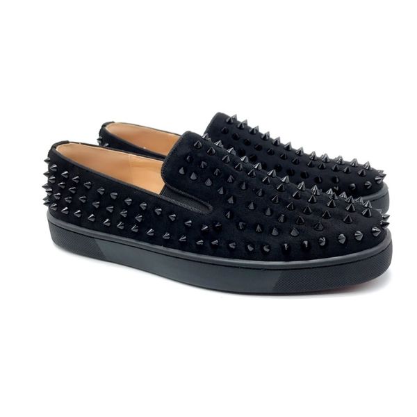 

big size 35-47 red designer office dress shoes spike low cut party dress shoes red bottom sneaker luxury party genuine leather casual shoes, Black