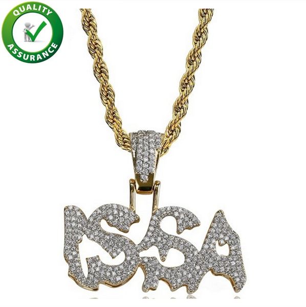 

hip hop jewelry designer necklace mens gold chain pendants iced out micro pave cz issa pendant simulated diamond luxury wedding accessories, Silver