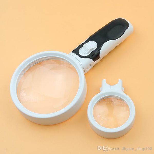 

promotion 2 led 5x 10x handheld magnifier magnifying glass reading jewelry eye loupe watch repair tools