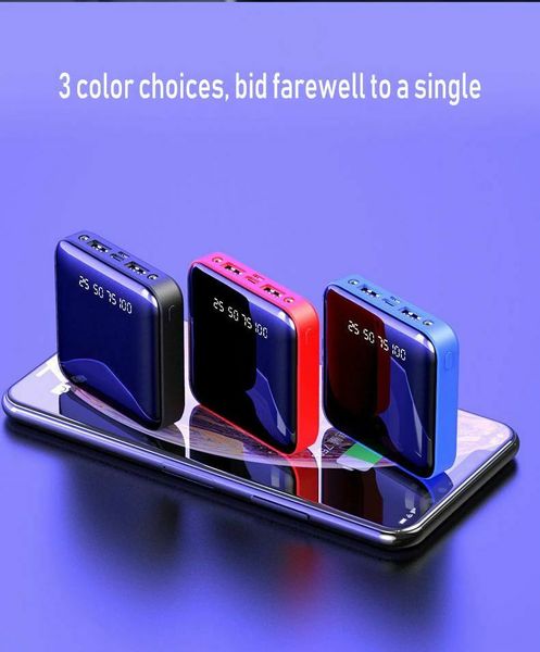 

led mini power bank 20000mah 5v 2a зеркало экрана poverbank внешний аккумулятор портативное зарядное устройство 20000 мач powerbank