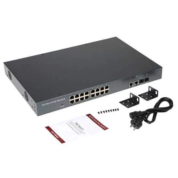 Freeshipping 16-Port-POE-Switch + 2 Ports Gigabit-Uplink-Ethernet-Ports IEEE802.3af Power Over Ethernet-Switch für IP-Kamera-VoIP-Telefon-AP