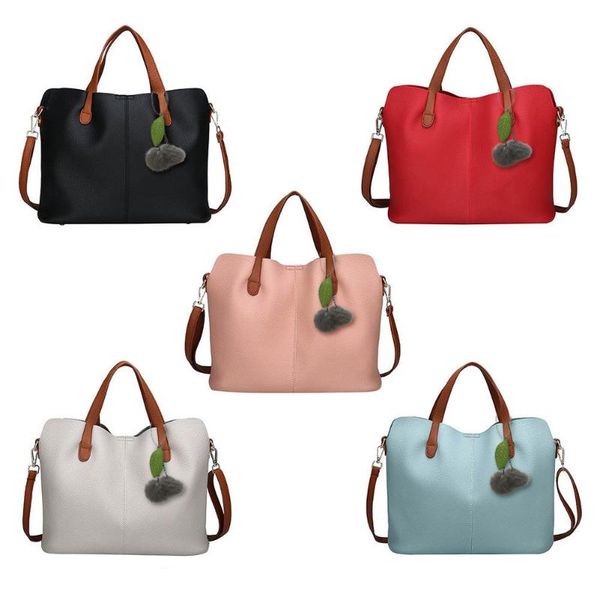 

casual ladies messenger bag simple soft pu leather women handbag 2019 ladies bag with plush ball toy party shoulder bags