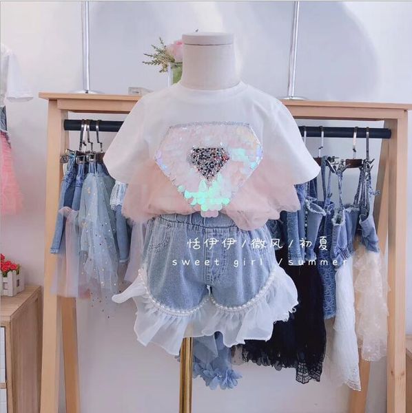 

2020 girls patchwork t-shirt short sleeve fashion summer girls 3-8t f64, Blue