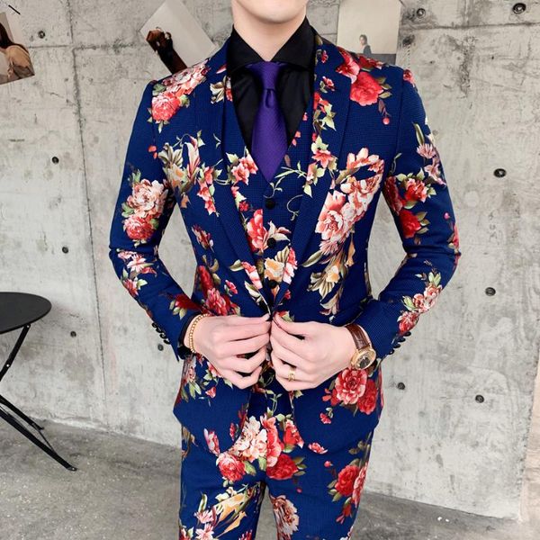 

men's suits & blazers slim fit floral for men elegant blue wedding suit 2021 prom dress mens with flower designs, White;black