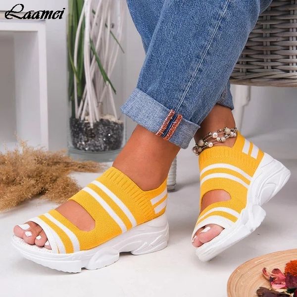 

new platform woman sandals 2020 slip on flat shoes women sneakers flats walking ladies sandals knitting sock sneakers, Black