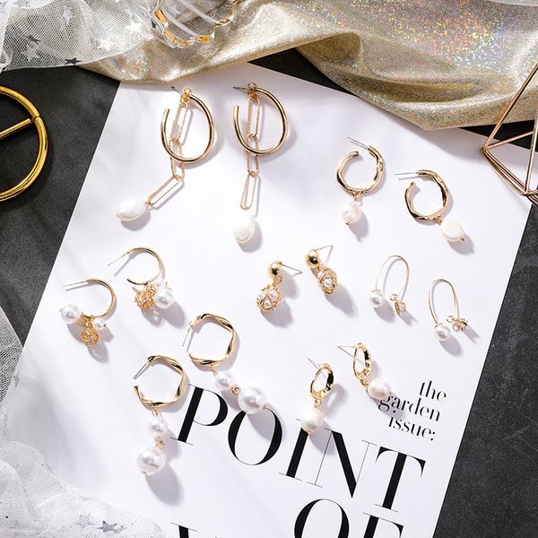 

japan south korea fashion geometric winding pearl earrings personality retro earrings irregular female cel913, Silver