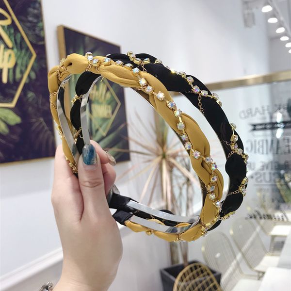 

simple hand-woven rhinestone spiral strap thin-edged headbands for women fashion ladies hair band hair accessories, Golden;white