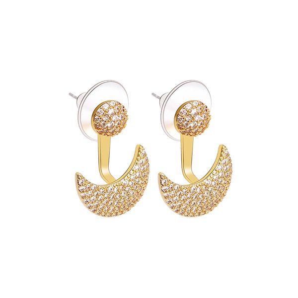 

2019 fashion personality copper zircon pendant earrings gold silver color moon exquisite jewelry party wedding ladies earrings, Golden;silver