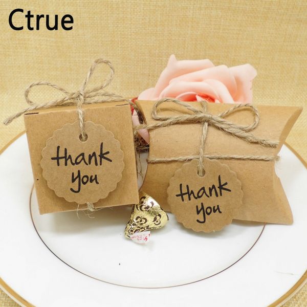 

100pcs kraft paper pillow/square candy box rustic wedding favors candy holder bags wedding party gift boxes with thank you tags