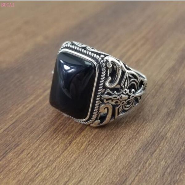 

2019 new fashion jewelry s925 sterling silver ring men's natural stone fashion creative design men's ring for men and women, Golden;silver