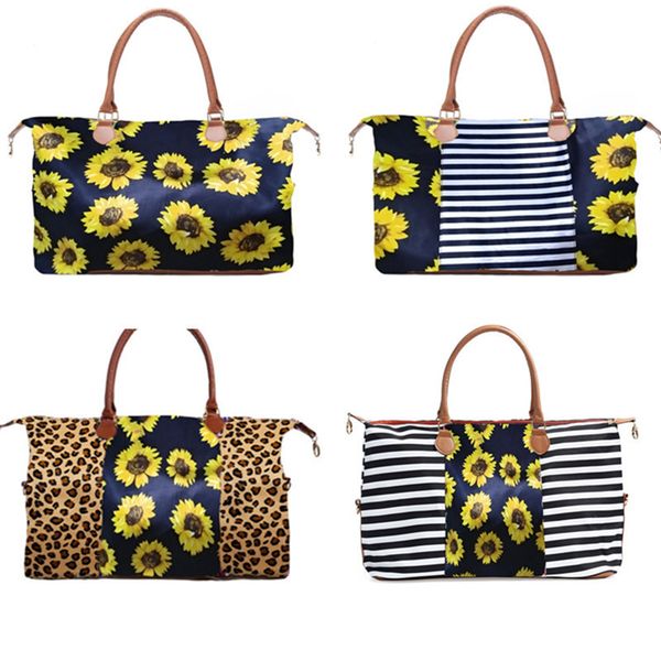 

striped floral leopard duffel bag big travel sunflower tote patchwork handbag double handles sarah weekenders bag fj547, Black